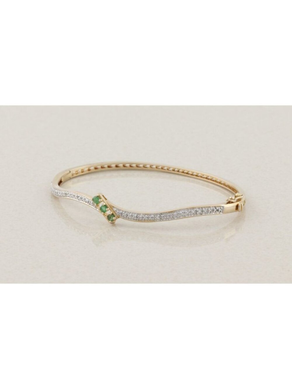 18k Gold Over Sterling Silver Natural Emerald Bangle Bracelet 7" inch - Picture 2 of 6